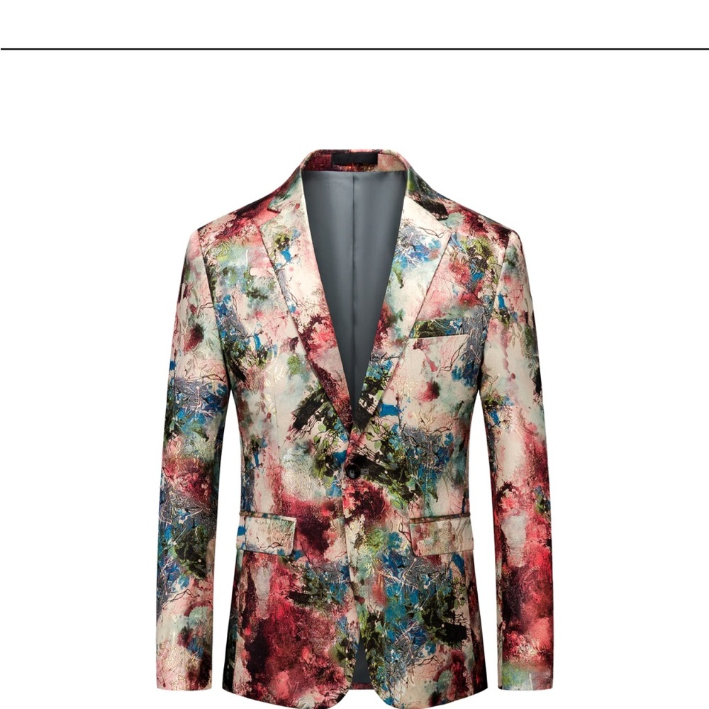 MOGU Multicolor Abstract Men's Slim Blazer Size S Party Maximalist Celebration